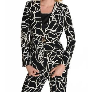 NEW JOSEPH RIBKOFF lux twill foiled floral blazer in black/vanilla